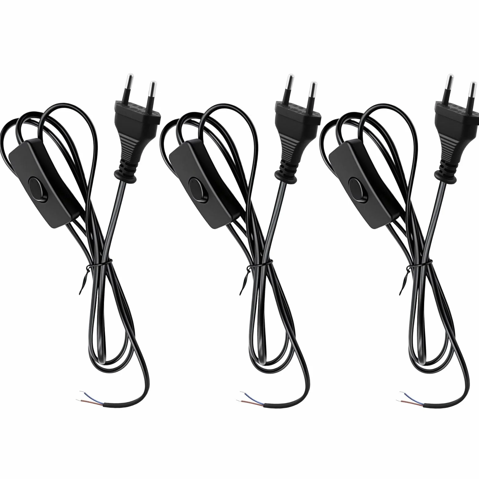 Lot de 3 Cordon Avec Interrupteur et fiche, Câble de raccordement avec prise 1,8 m, Câble avec interrupteur pour lampes, Lampes de table et applications domestiques, Prise avec interrupteur pour lampe