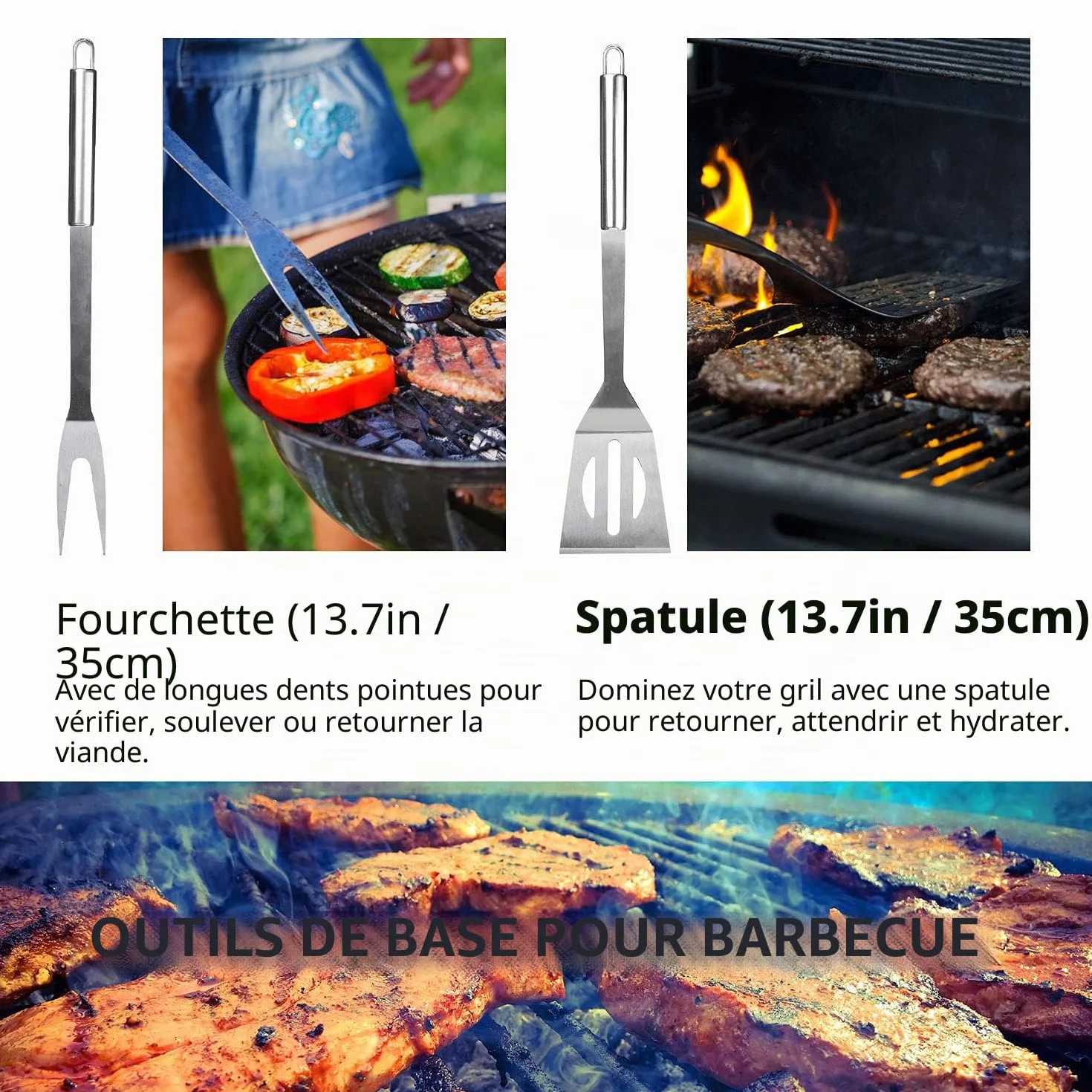 Ensemble d'ustensiles de Barbecue Professionnels en Acier Inoxydable Sac Transport (9 PCS)