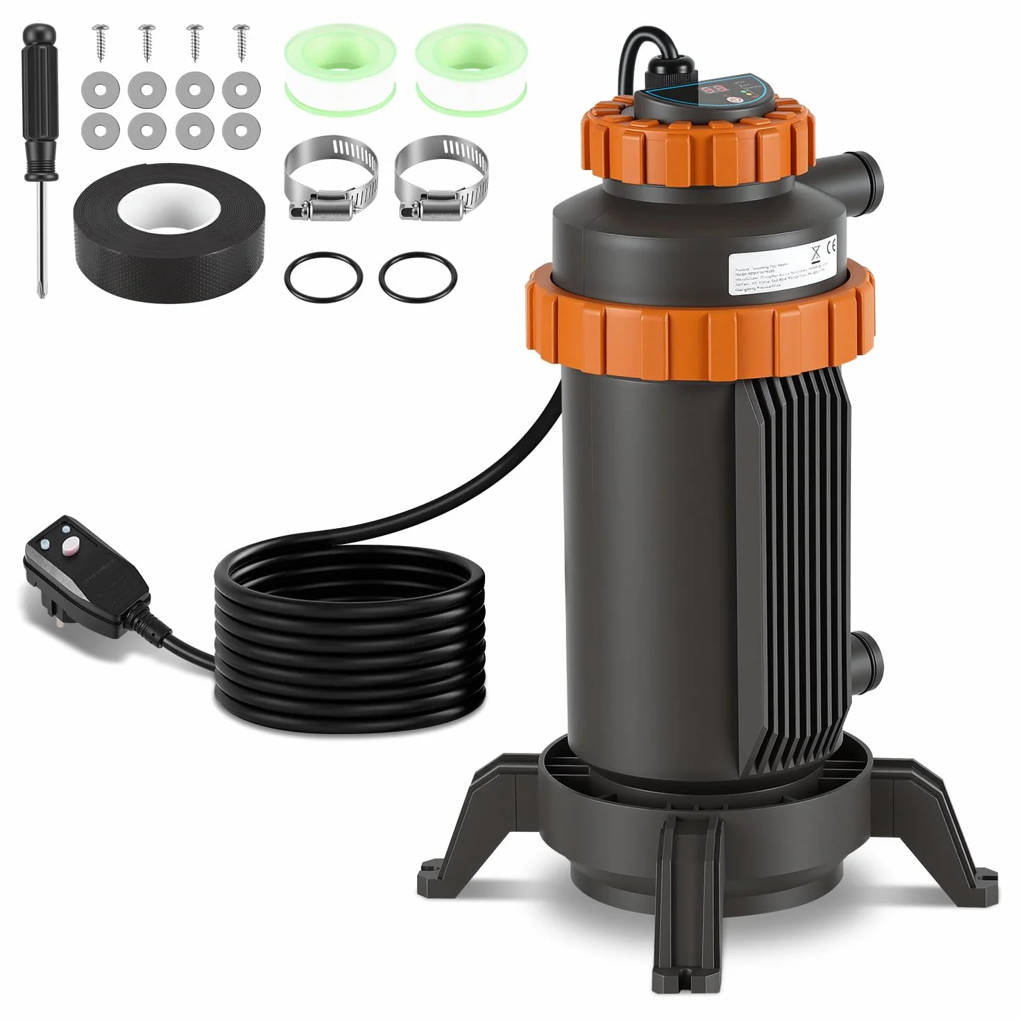 Chauffage électrique de piscine 3 kW affichage numérique protection sécurité 4 positions raccord 32-38 mm