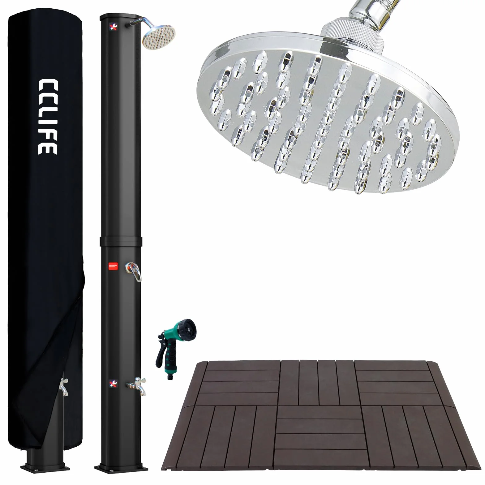 Douche Solaire 60 litres, Douche de Jardin Solaire, Pommeau de Douche Réglable, Température Jusqu'à 60°, avec Housse de Protection, pour Piscine Plage