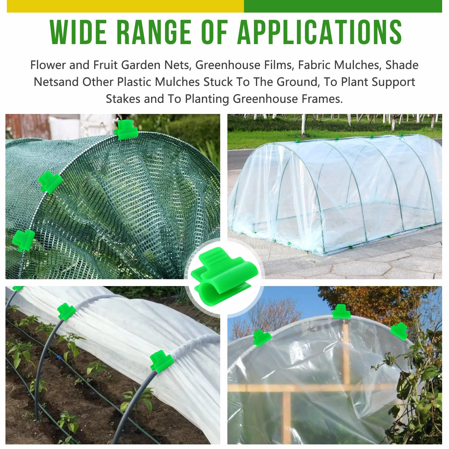 Pinces de Serre Jardin 16mm Antidérapant Vert Plastique 50 Pièces Clips pour Serre Tunnel Filet Oiseaux