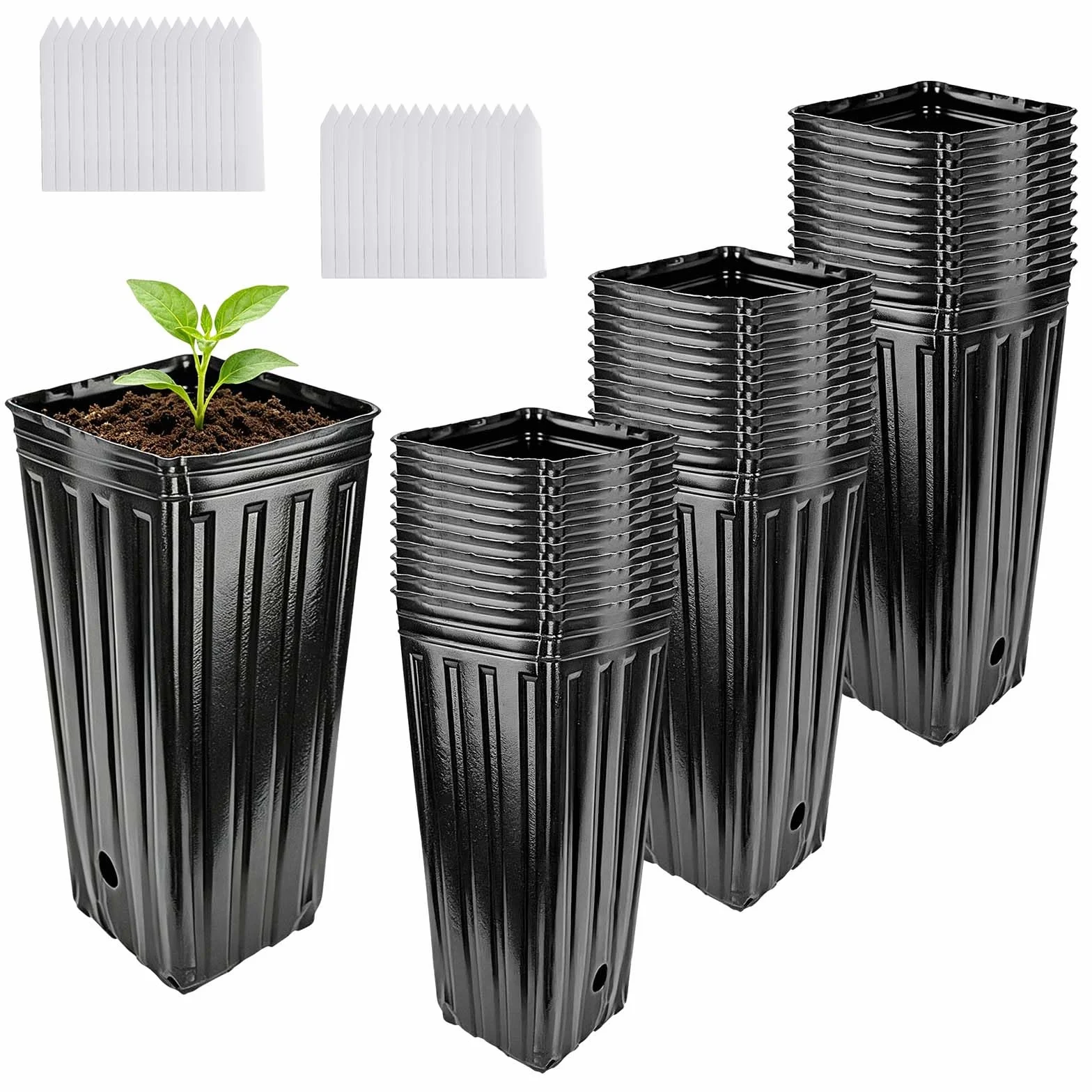 Pots de fleurs hauts en plastique 20 cm avec trous de drainage Lot de 30