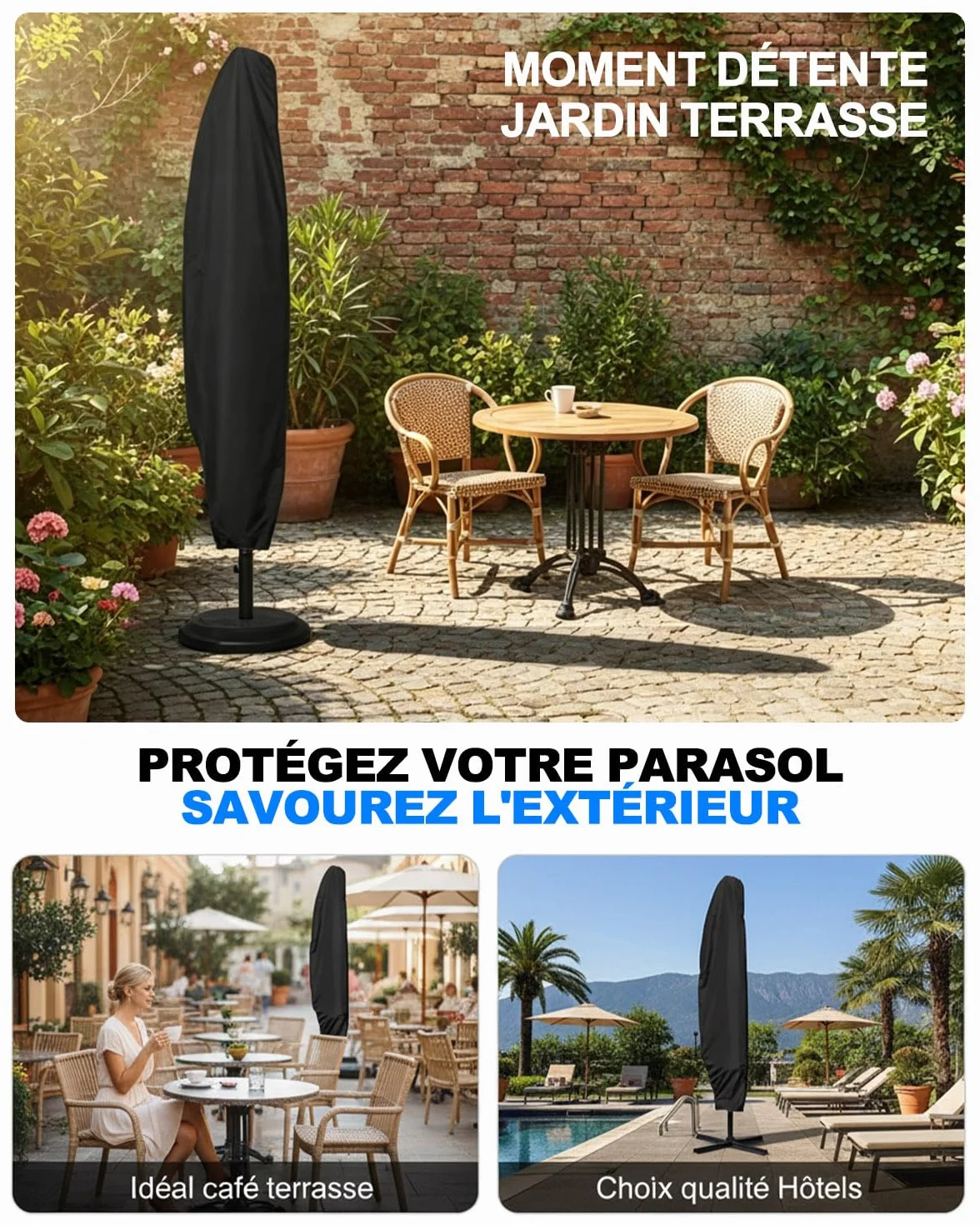 Housse Parasol Déporté Imperméable Oxford Anti-UV 265cm Protection Jardin Terrasse