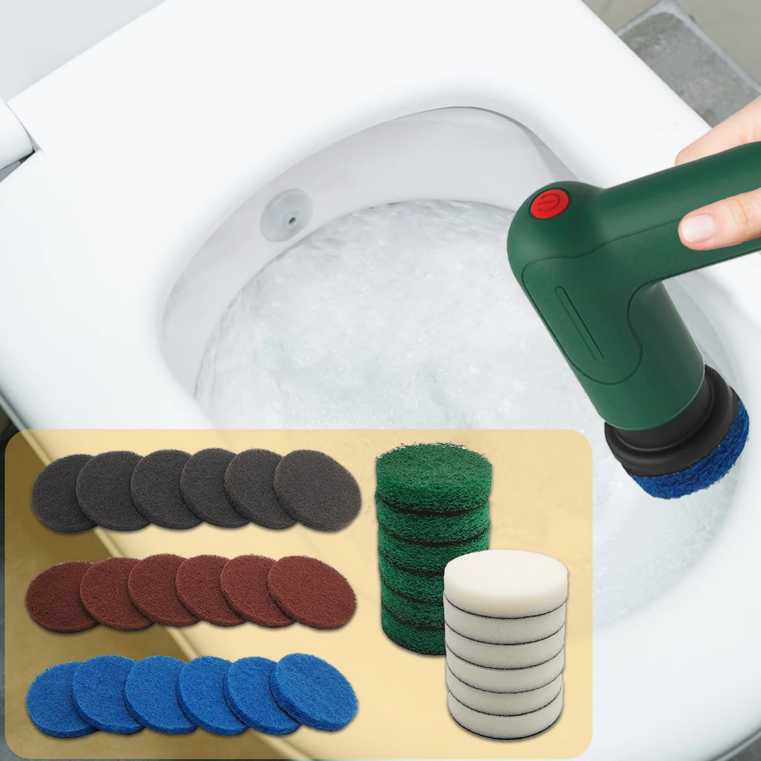 Lot de 30 Tampons de Nettoyage Brosse Électrique Home/Garden 6033 Brosse Nettoyage Universelle, 5 Couleurs Pad Mousse, Pad Haute Performance