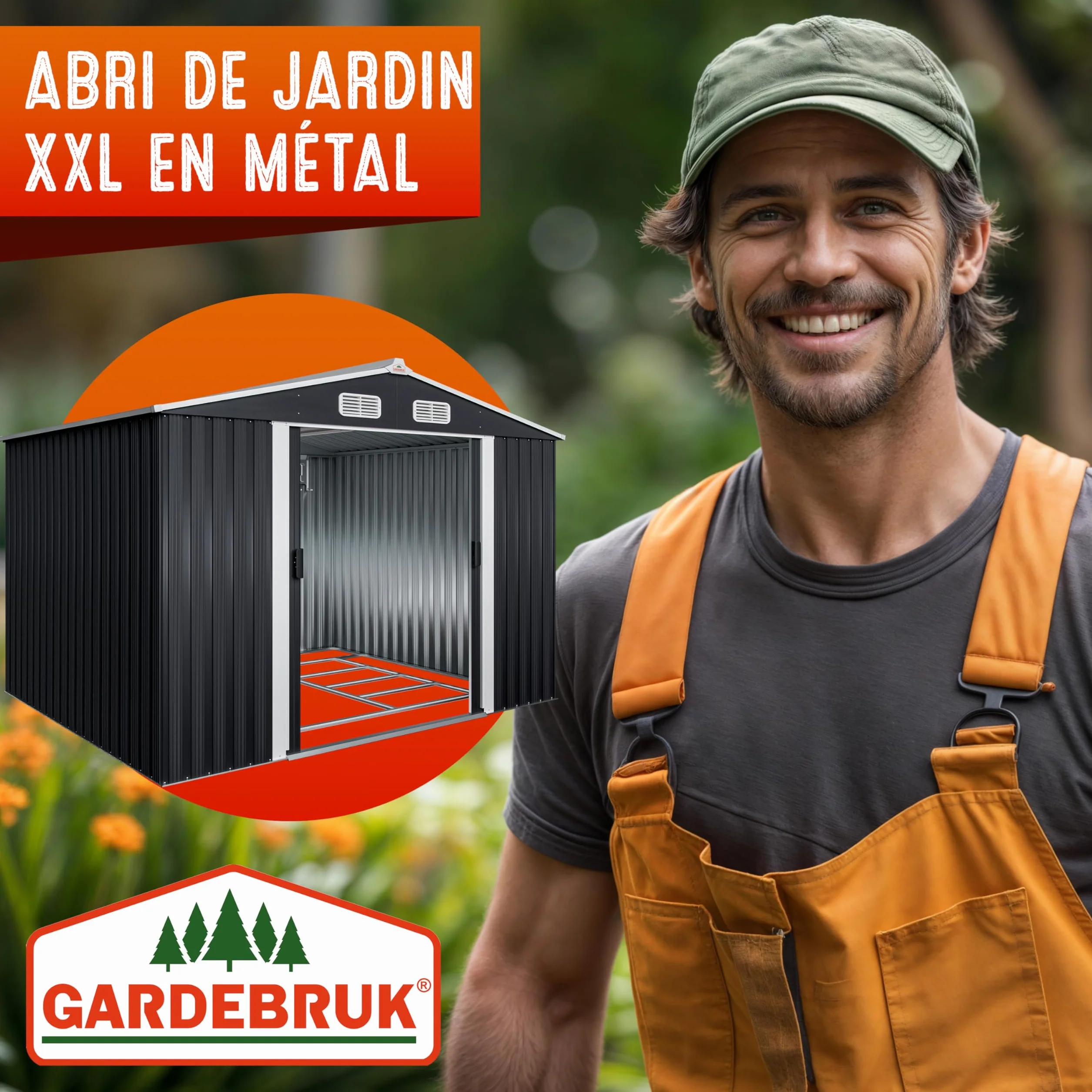 GARDEBRUK® Abri de Jardin métal XXL 5m² Fondation 260x205x180cm Porte coulissante Anthracite cabane de Jardin