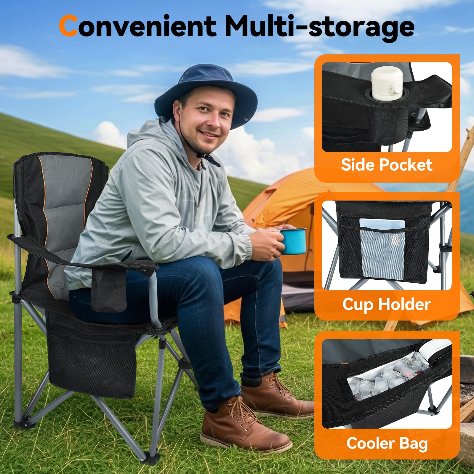 Deluxe Padded Folding Outdoor Chair with Cooler