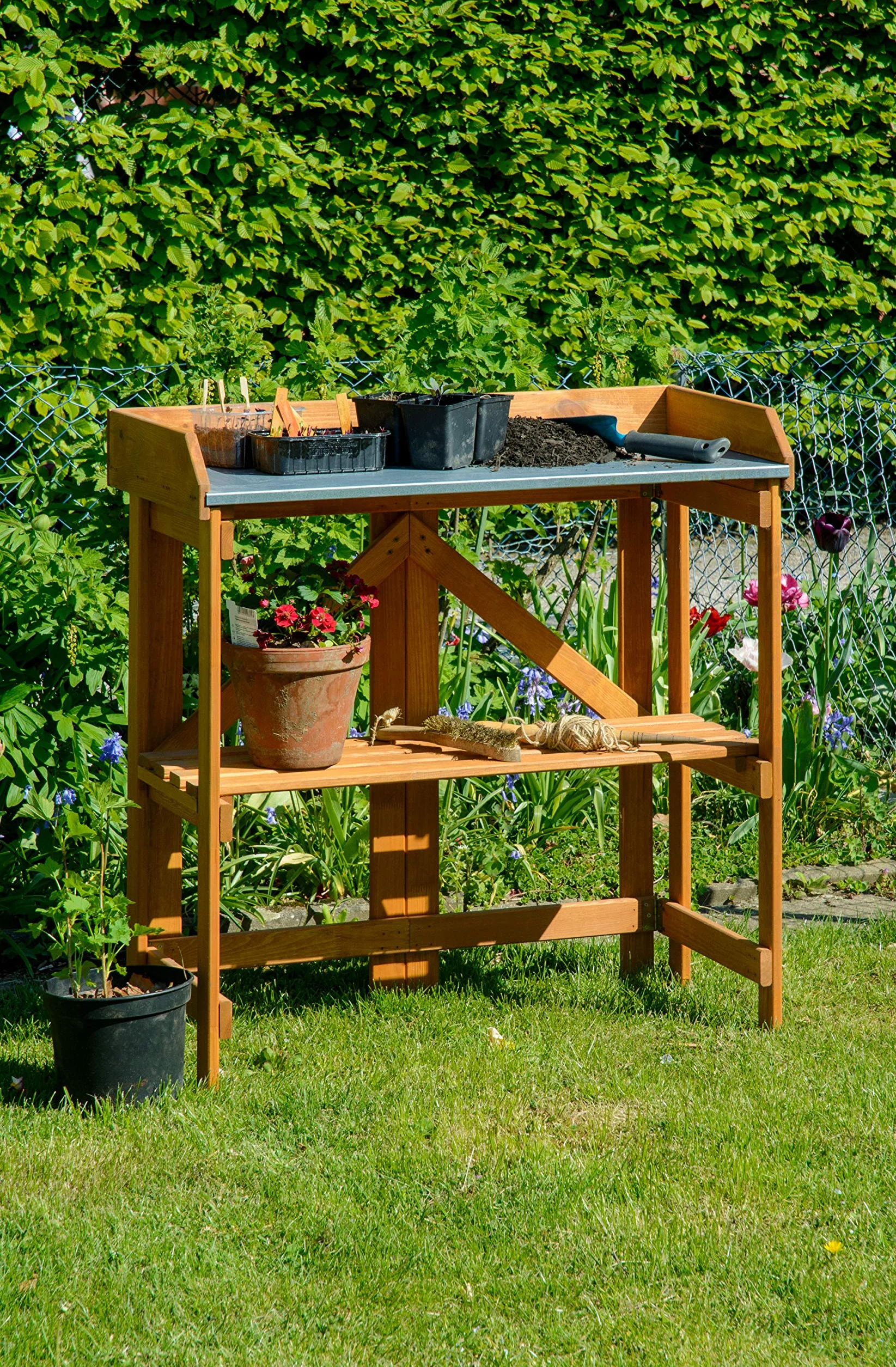 dobar Table à Plantes Pratique en pin FSC 85 x 44 x 89 cm Repliable