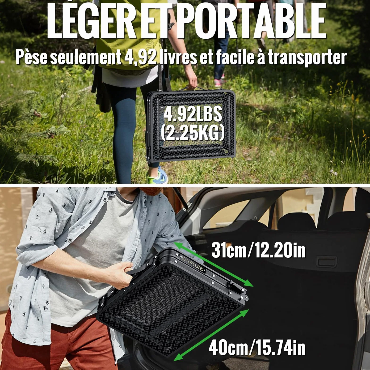 GARLLRN Table de Barbecue Pliante 0,6m 3 Hauteurs Réglables 26/48/70cm Camping Légère Maille Résistante à la Chaleur