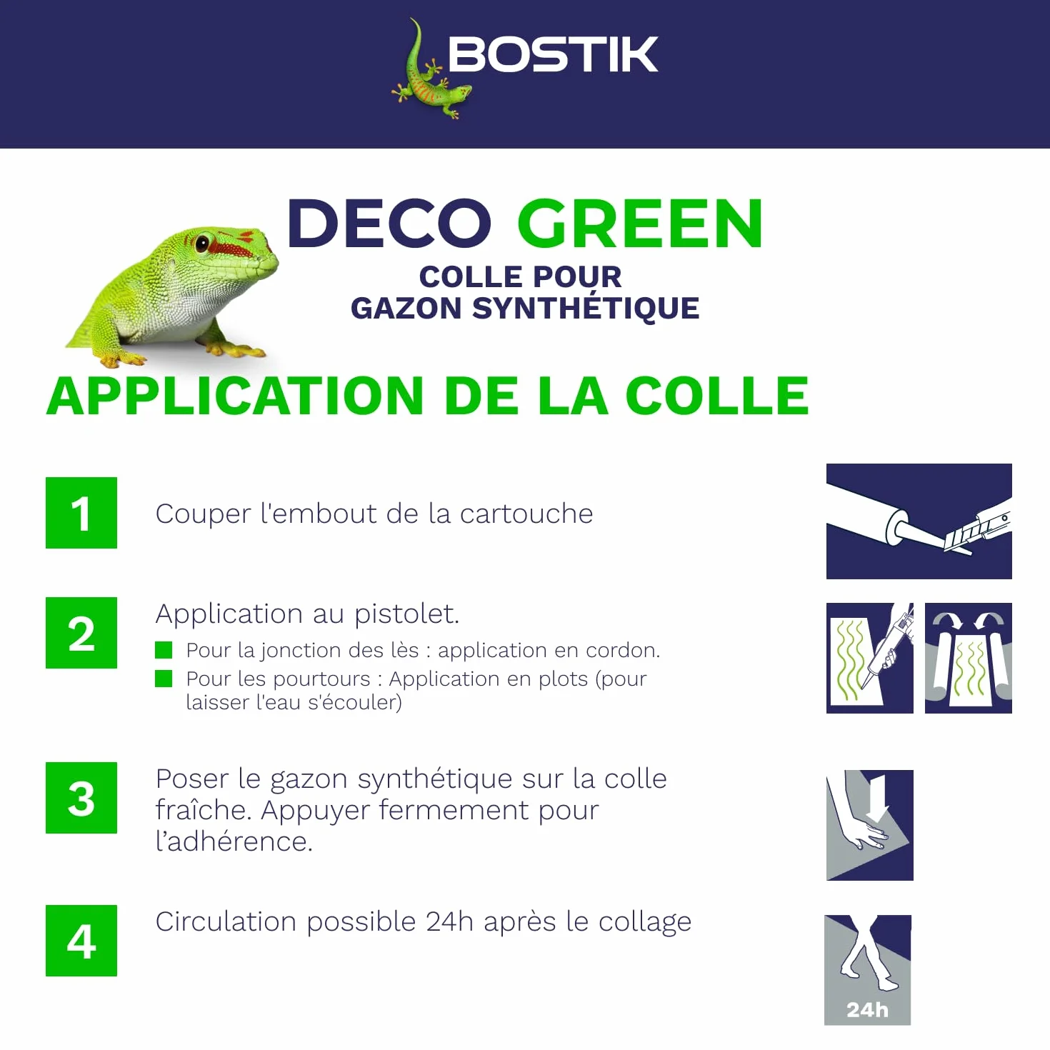 Bostik Colle Déco Green - Colle pour Gazon Synthétique Haute Durabilité – Tous Matériaux – Intérieur/Extérieur – Technologie MSP – Couleur : Vert – Fixation Discrète – Pot de 1 kg