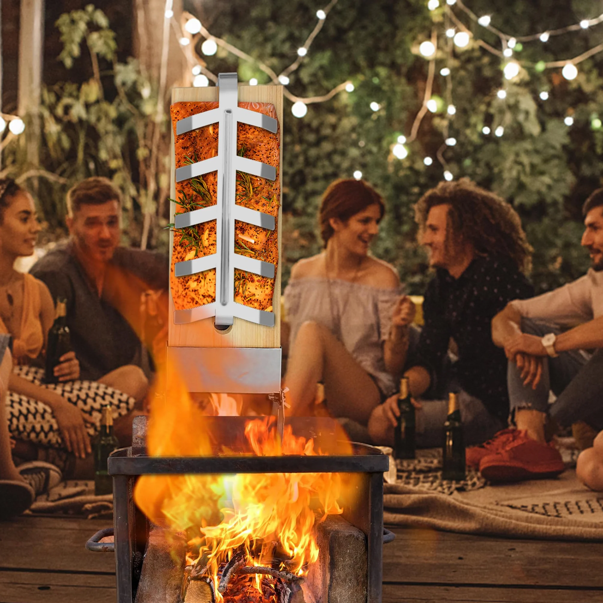 Lot de 4 planches à saumon avec support en acier inoxydable - Accessoire de barbecue pour poisson