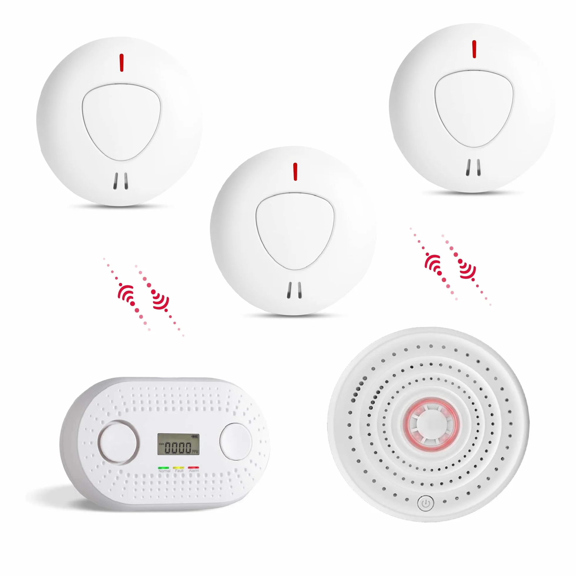 Alarme de Fumée (x3), de Chaleur (x1) et de Monoxyde de Carbone (x1) Interconnectée - Détecteur d'Incendie avec 10 Ans d'Autonomie - Alarme Maison - Idéal de Cuisine, Magasin, Bureau et Maison