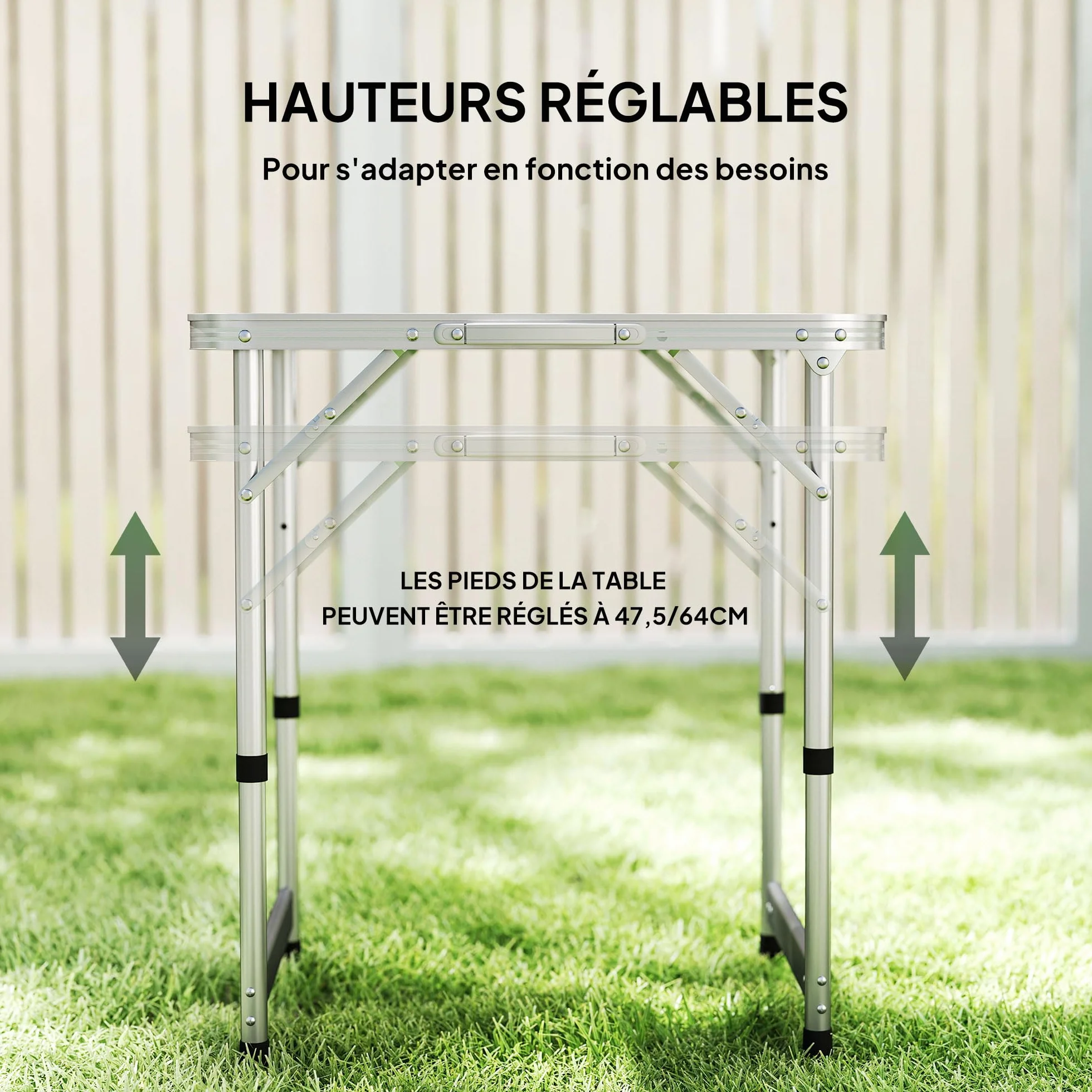 Outsunny Table Pliante de Camping Aluminium MDF Blanc Hauteur Réglable