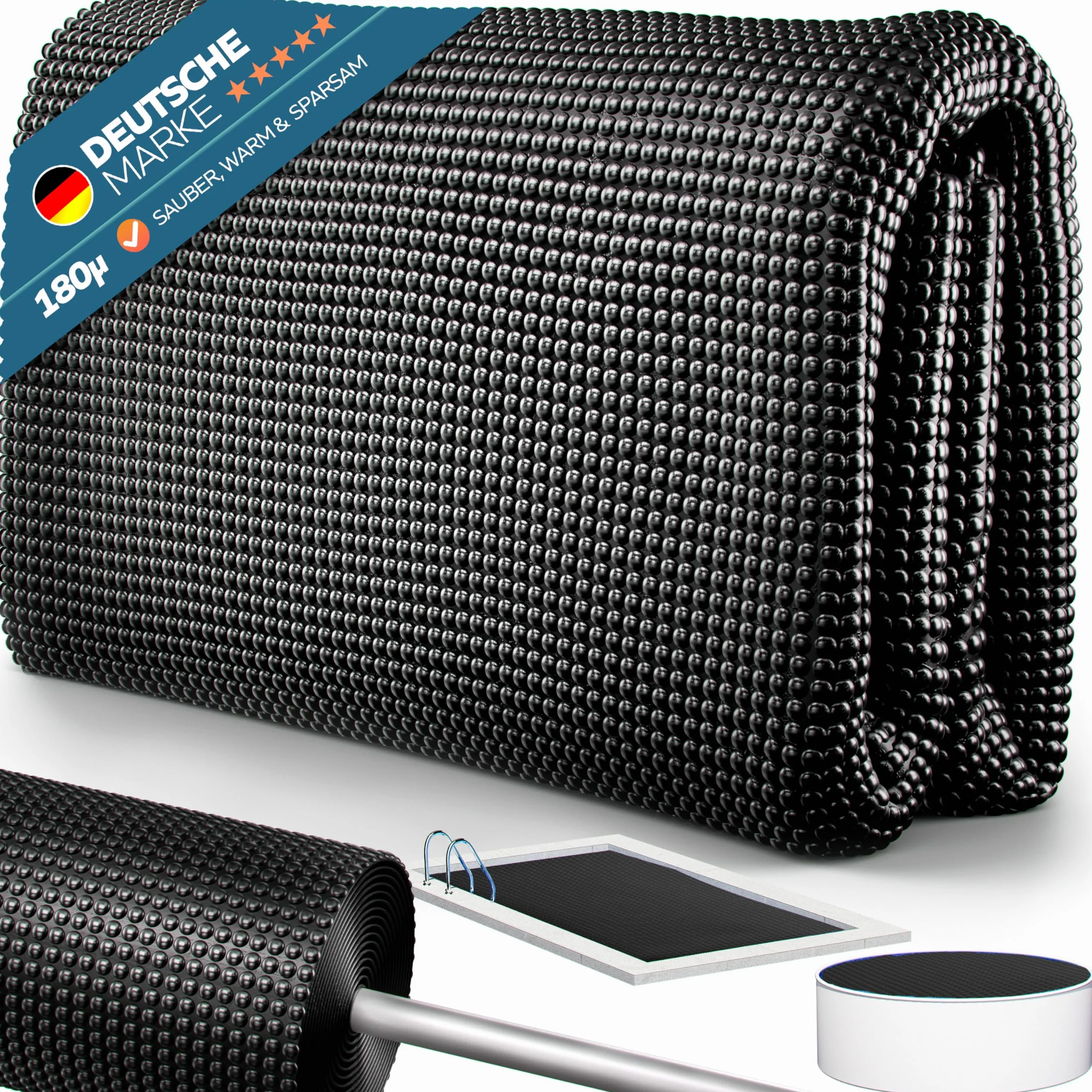 Bâche solaire pour piscine Ø 488 cm ronde noire 180 µm isolante thermique robuste