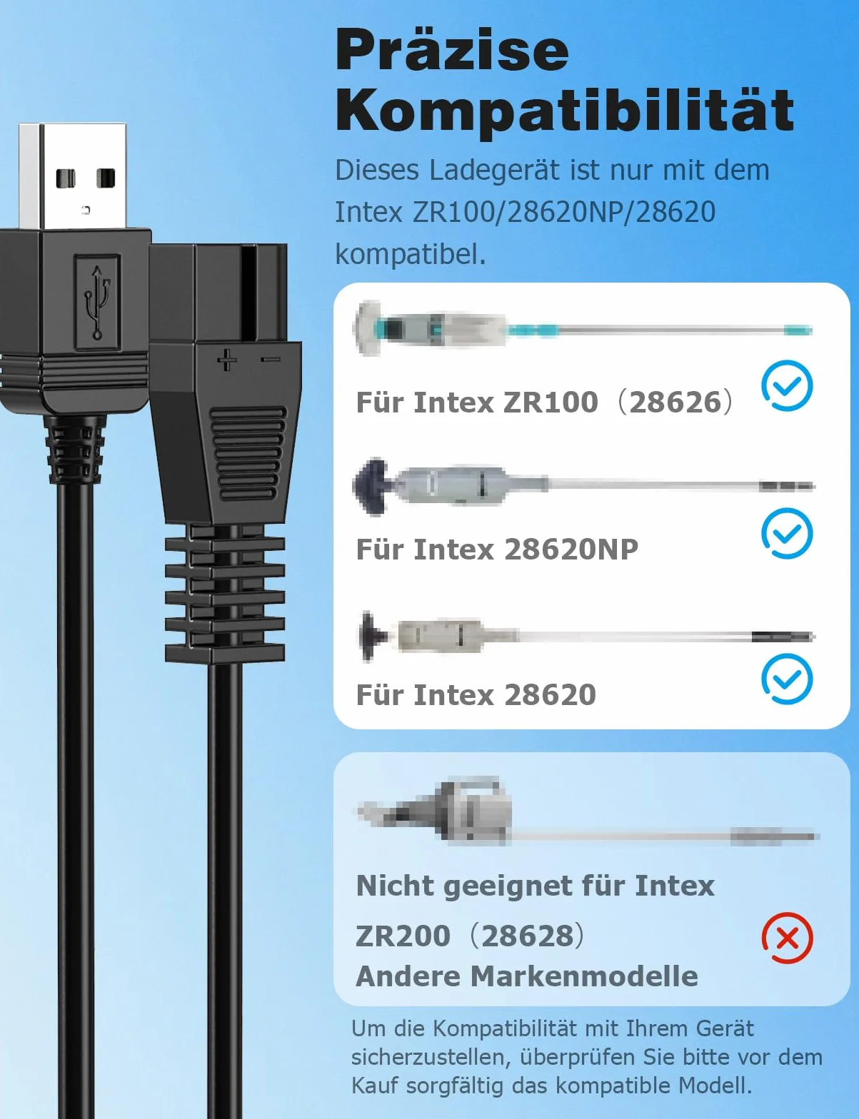Mellbree Câble de charge USB 2m pour aspirateur de piscine Intex ZR100 28626 28620 NP
