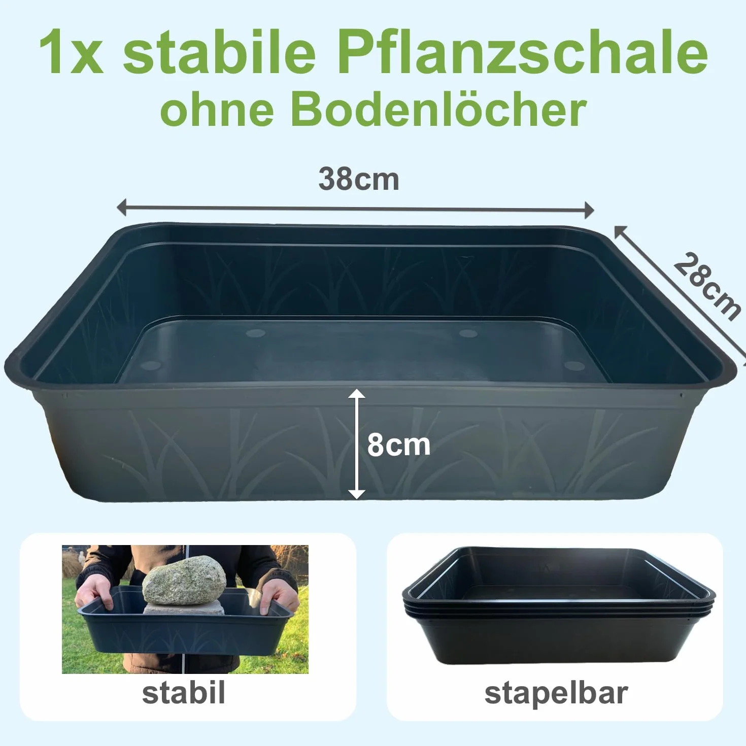 Bac stable sans trous au sol 38 x 28 x 8 cm – Bac à piquer pour plantes, jardin