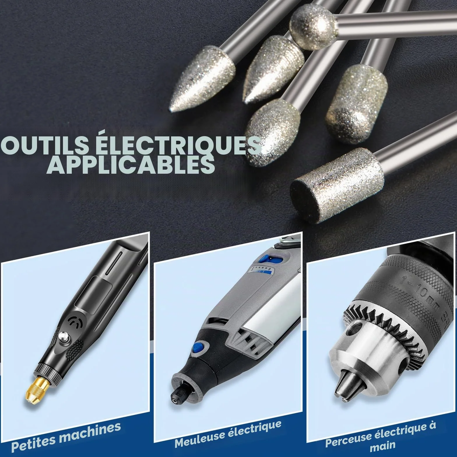 Ensemble de Fraises Diamantées pour Sculpture, Kits de polissage 20 PCS Accessoires d’outils rotatifs Tige 1/8' pour Gravure, Meulage, Pierres, Roches, Bijoux, Verre, Céramique