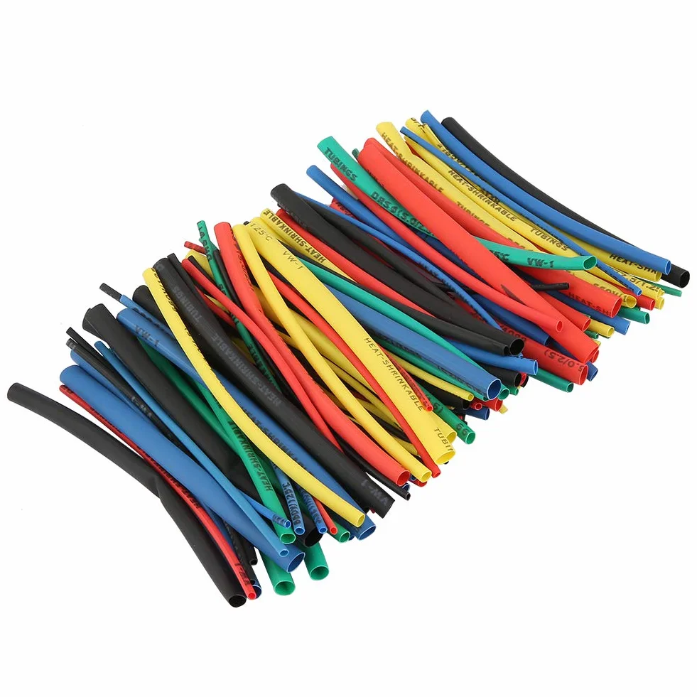 100pcs XLPE Thermorétractable Fil Électrique Câble Isolé Gaine Wrap Assortiment Tube Kit 5 couleurs 5Tailles 100mm pour Câble Joint Réparation Protection Mécanique