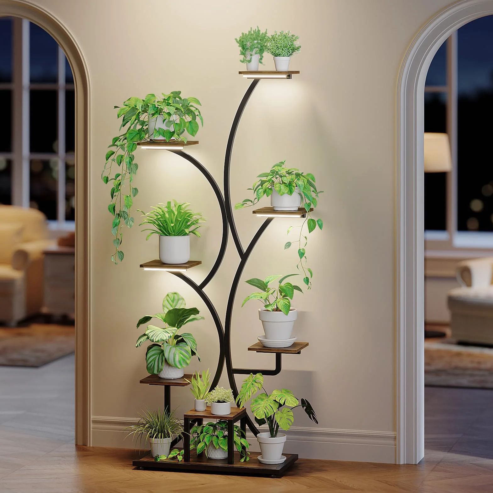 Trironsun Support pour plantes d'intérieur avec lumière de croissance - Étagère en métal pour 8 plantes