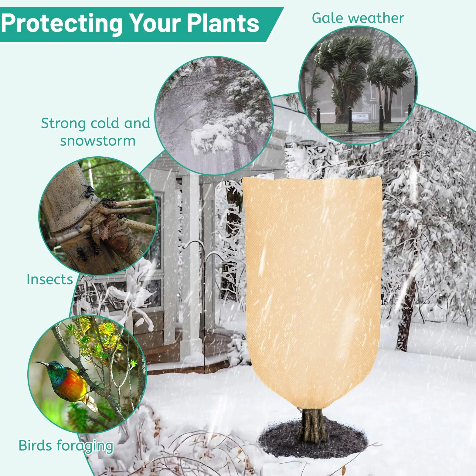 Housses de Protection d’Hivernage 200 x 240 cm, 80g/㎡ Sac de Couverture Respirante Réutilisable avec Fermeture éclair