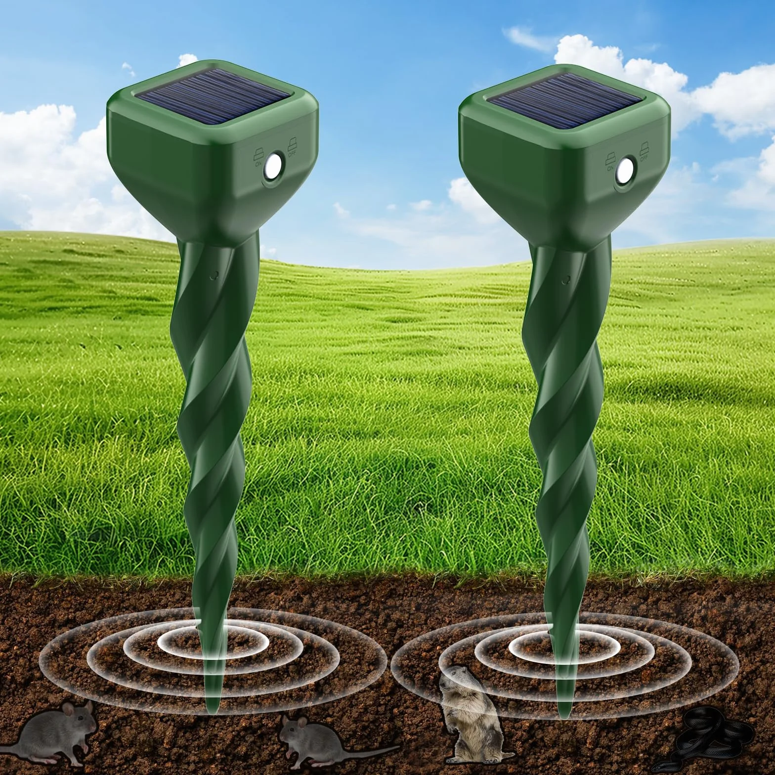 Lot de 2 Répulsif Taupe Vibration et Ultrasons Anti Taupe Solaire pour Jardin