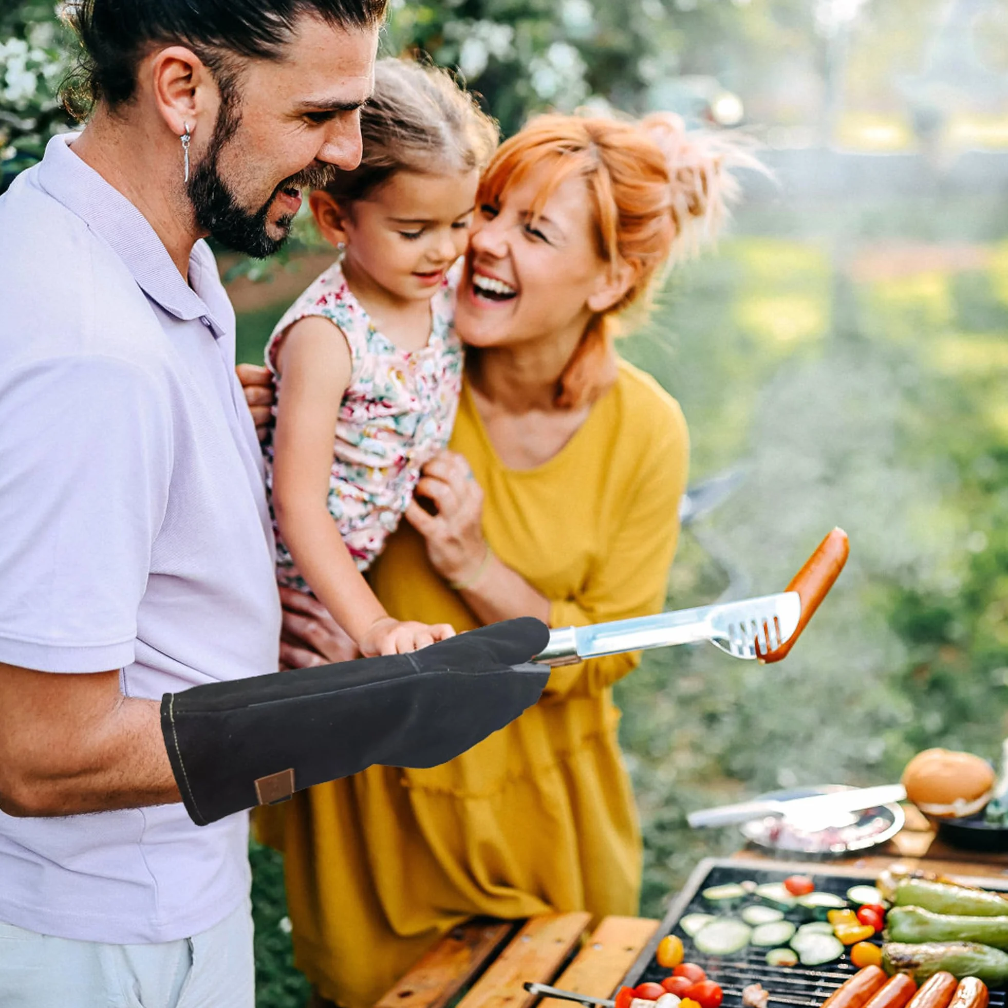 Gants Anti Chaleur de Barbecue En Cuir 40 CM Résistant Au Feu Et à La Chaleur