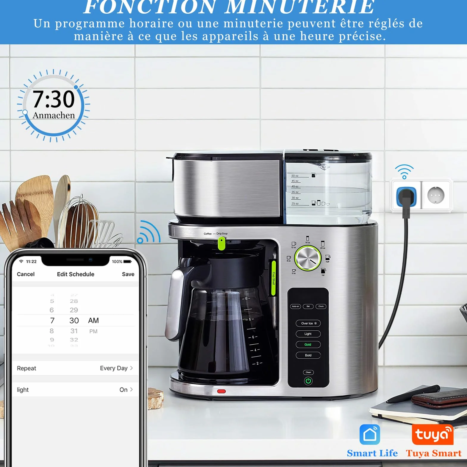 SURFOU Prise Connectée WiFi Intelligente Type E, Programmateur Electrique, Compatible avec Alexa et Google Assistant, Prise Programmable avec Minuteur et Télécommande, App Tuya/Smart Life, 16A