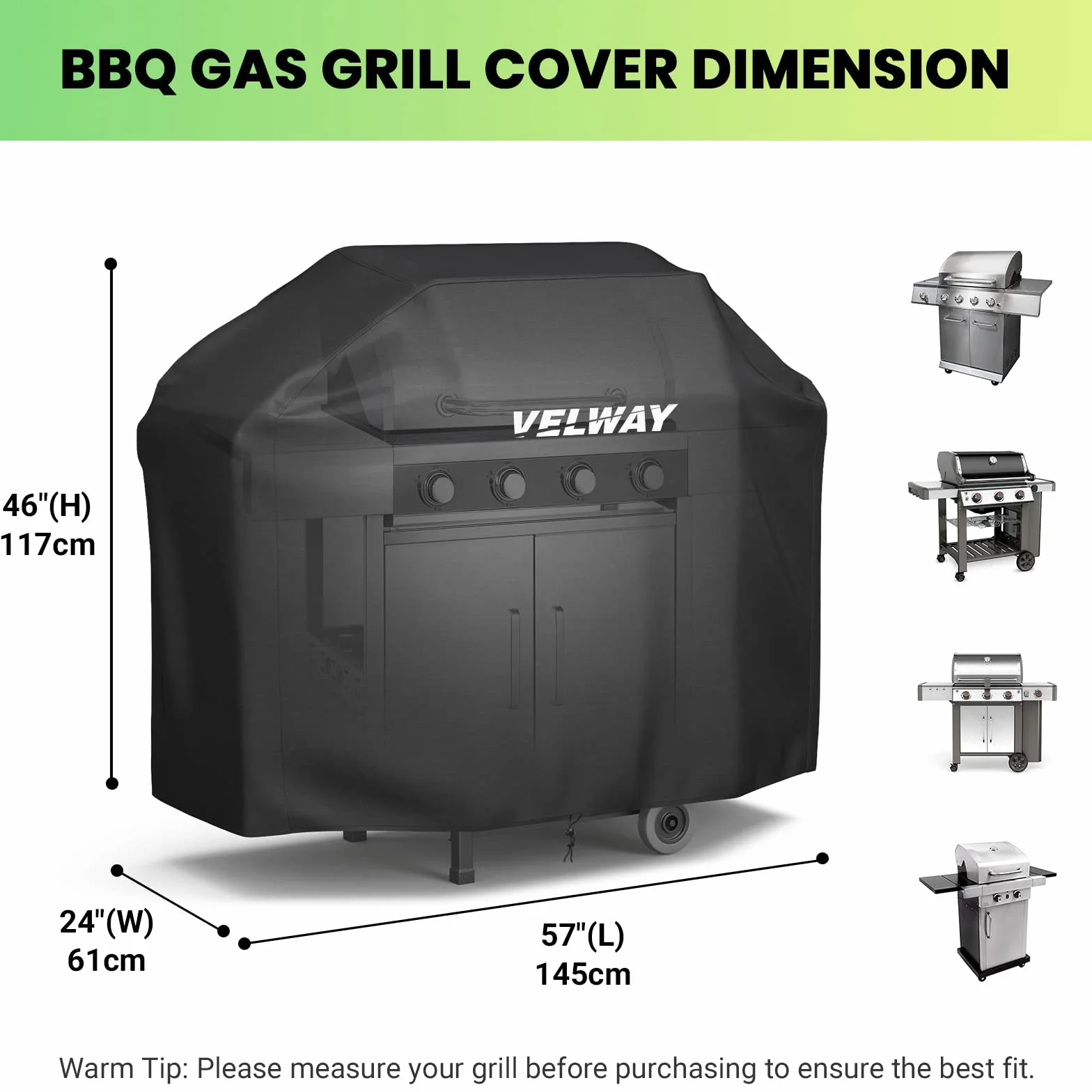 Velway Housse Barbecue 210D Oxford Protection BBQ Gaz 147x61x117cm Noir