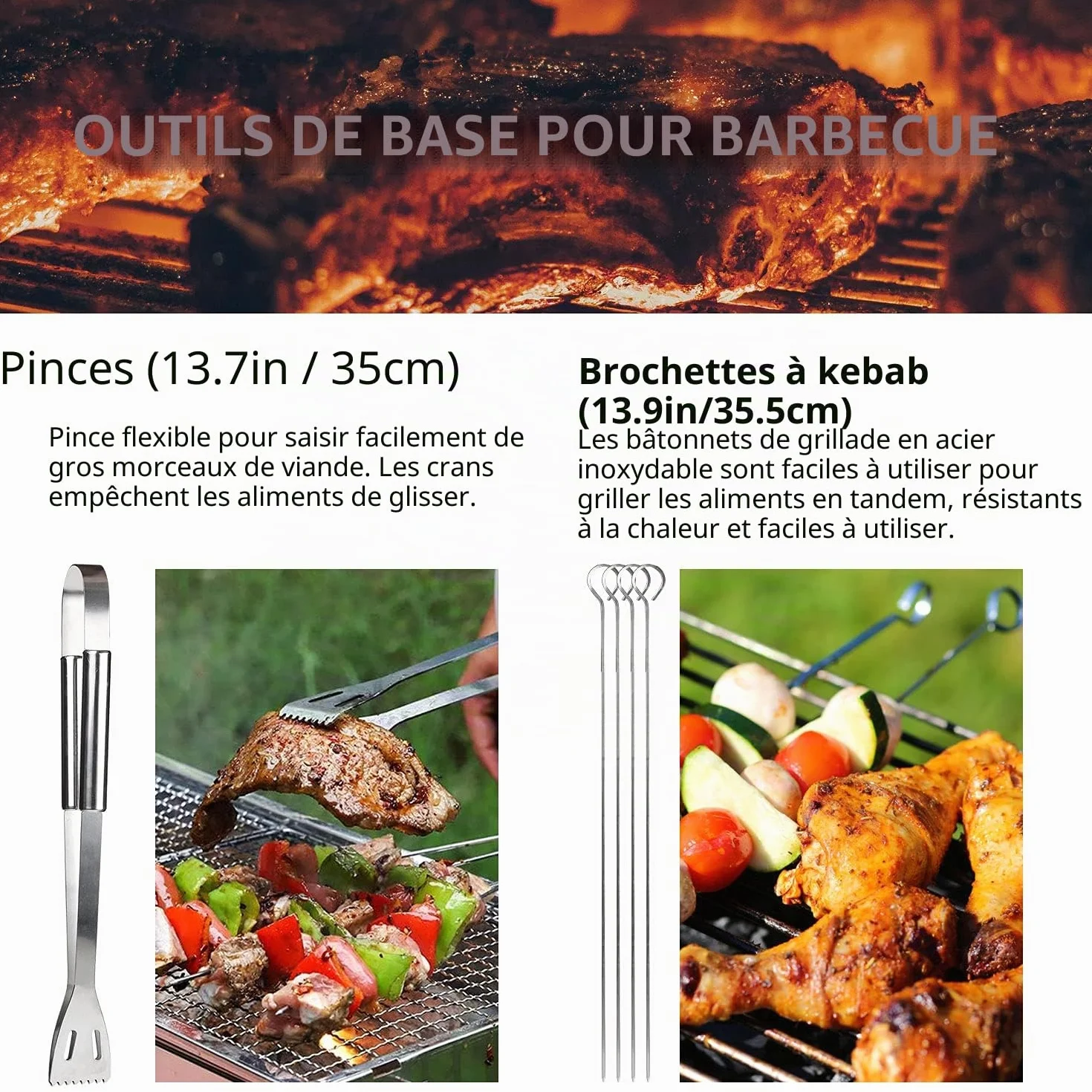 Ensemble d'ustensiles de Barbecue Professionnels en Acier Inoxydable Sac Transport (9 PCS)