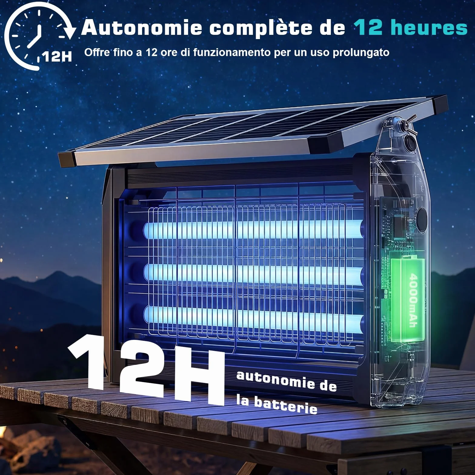 Désinsectiseur Électrique Solaire 10W Extérieur Lampe Anti-Moustiques 4000V UV IPX5 Tue-Moustiques