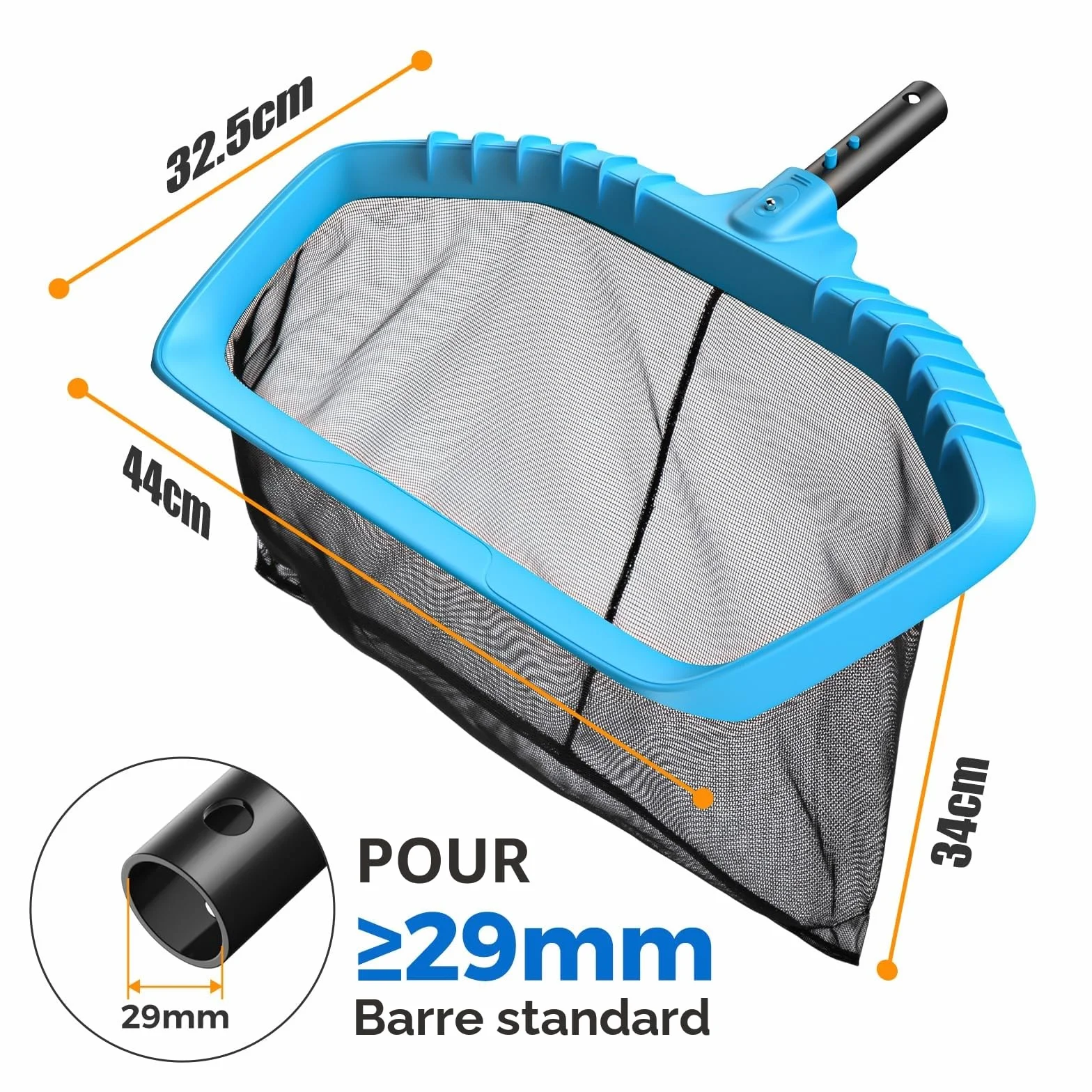 Mowend Épuisettes de Piscine Filet Fond 34 mm Sac en Filet Ramassage Feuilles Surface