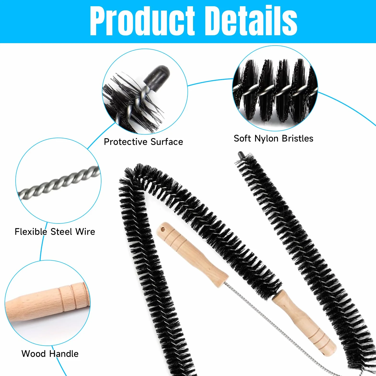 Brosse pour Radiateur, 2 Pièces Brosse de Radiateur avec Manche en Bois, Brosse Nettoyage Radiateur Flexible Pliable pour Machine à Laver, Nettoyer Tous Les Coins