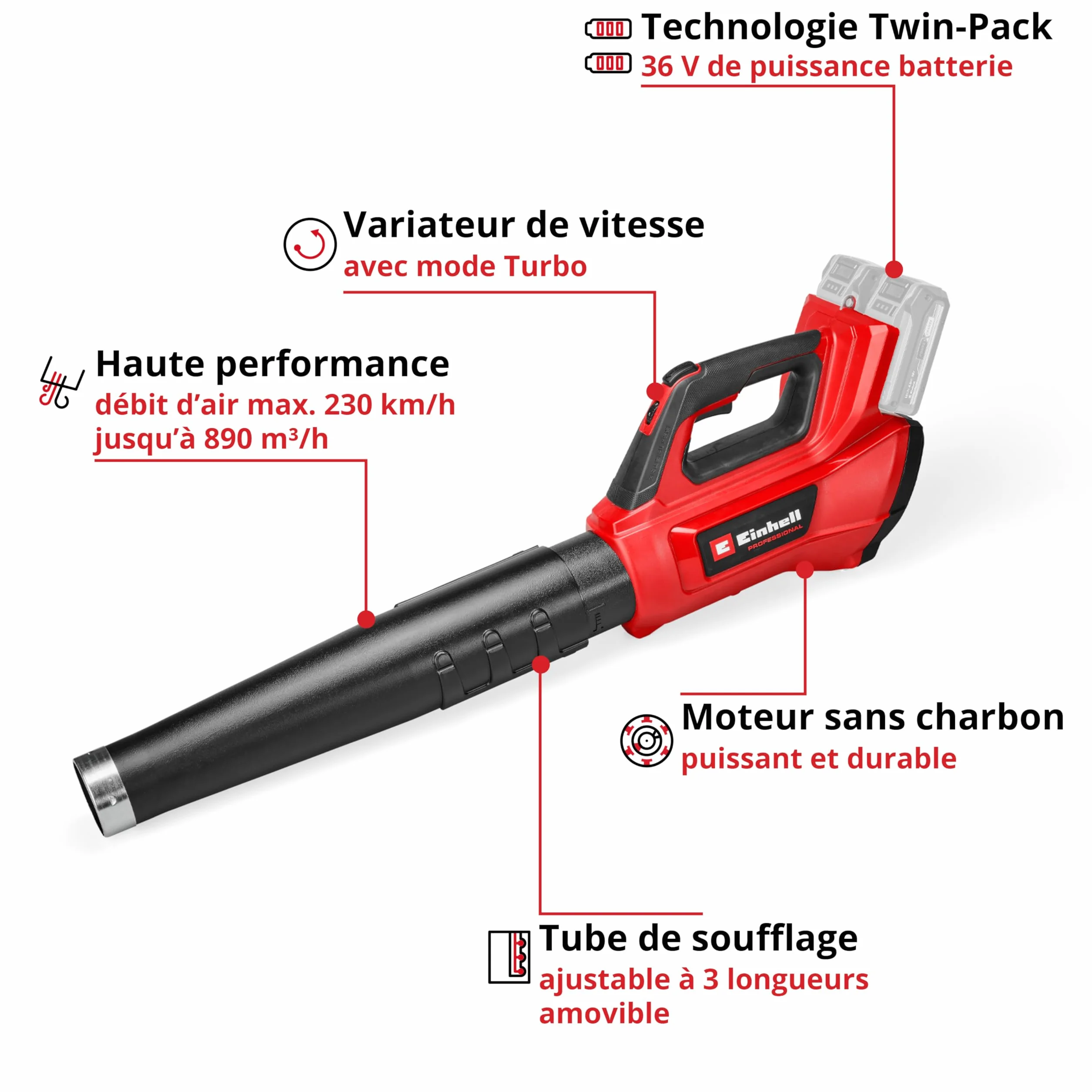 Einhell Professional Souffleur de Feuilles sans Fil GP-LB 36/230 Li E BL-Solo 36 V 230 km/h Power X-Change