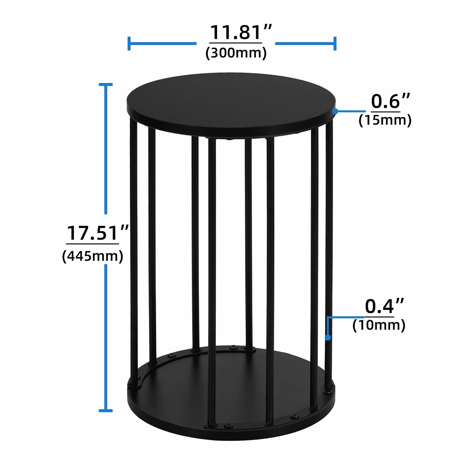 Support rond pour plantes en métal 45 cm Noir pour Jardin Balcon