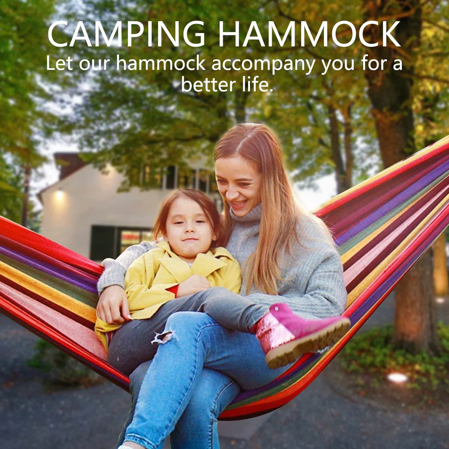 Hamac de plein air en coton 190 x 150 cm, capacité 150 kg, avec sac de transport pour camping et jardin