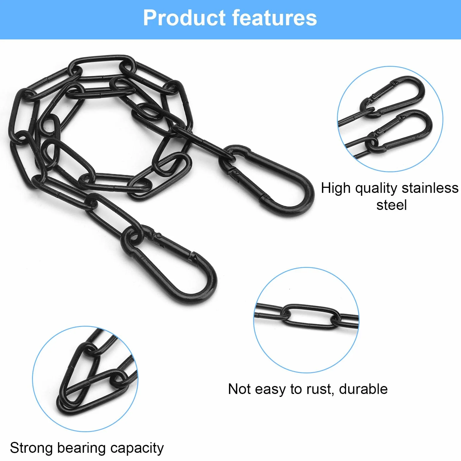 2 PCS Noir Chaîne en Acier Inoxydable,Chaîne en Acier Inoxydable avec Mousqueton Chaînes Métallique de 0.5m à Suspendre pour Portails de Clôture,Jardin,Portails de Cage pour Animaux Domestiques