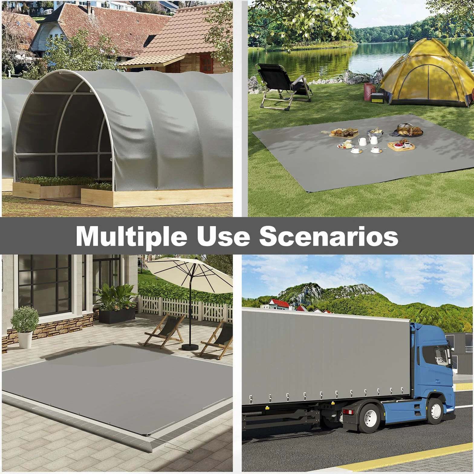 WOLTU Bâche de Protection en PE 280g/m², 4x4 m, Housse de Protection Étanche pour Bois, avec Œillets Muiti-Usage, Gris