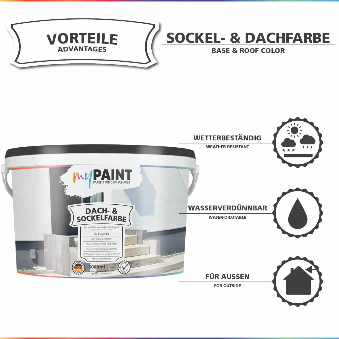 myPaint Peinture Façade & Toiture 5L – Gris Anthracite – Peinture Extérieure Haute Opacité | Résistante aux Intempéries & Imperméable | Idéale pour Tuiles, Crépi, Béton & Maçonnerie