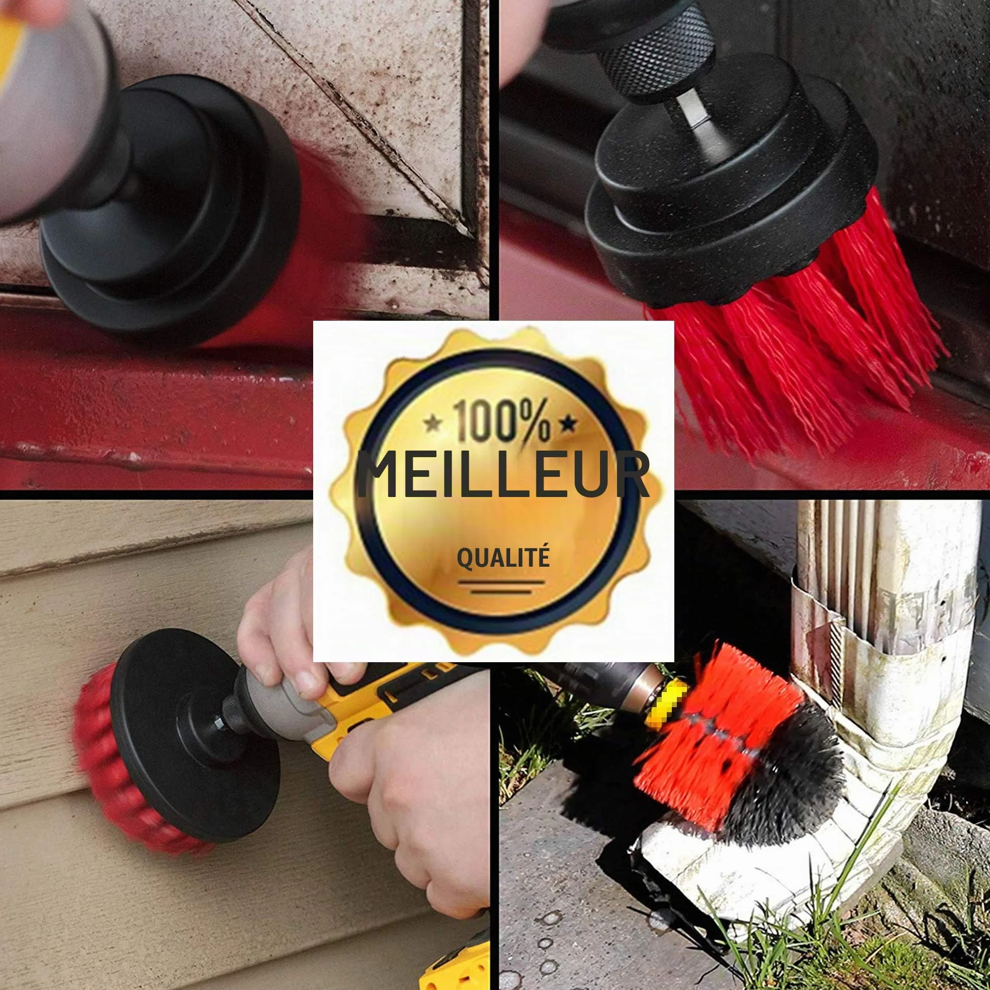Lot de 6 embouts de brosse rigides - Différentes tailles - Brosse électrique - Brosse de plafond alimentée par perceuse - Élimine les algues, les moisissures et la mousse des statues de jardin