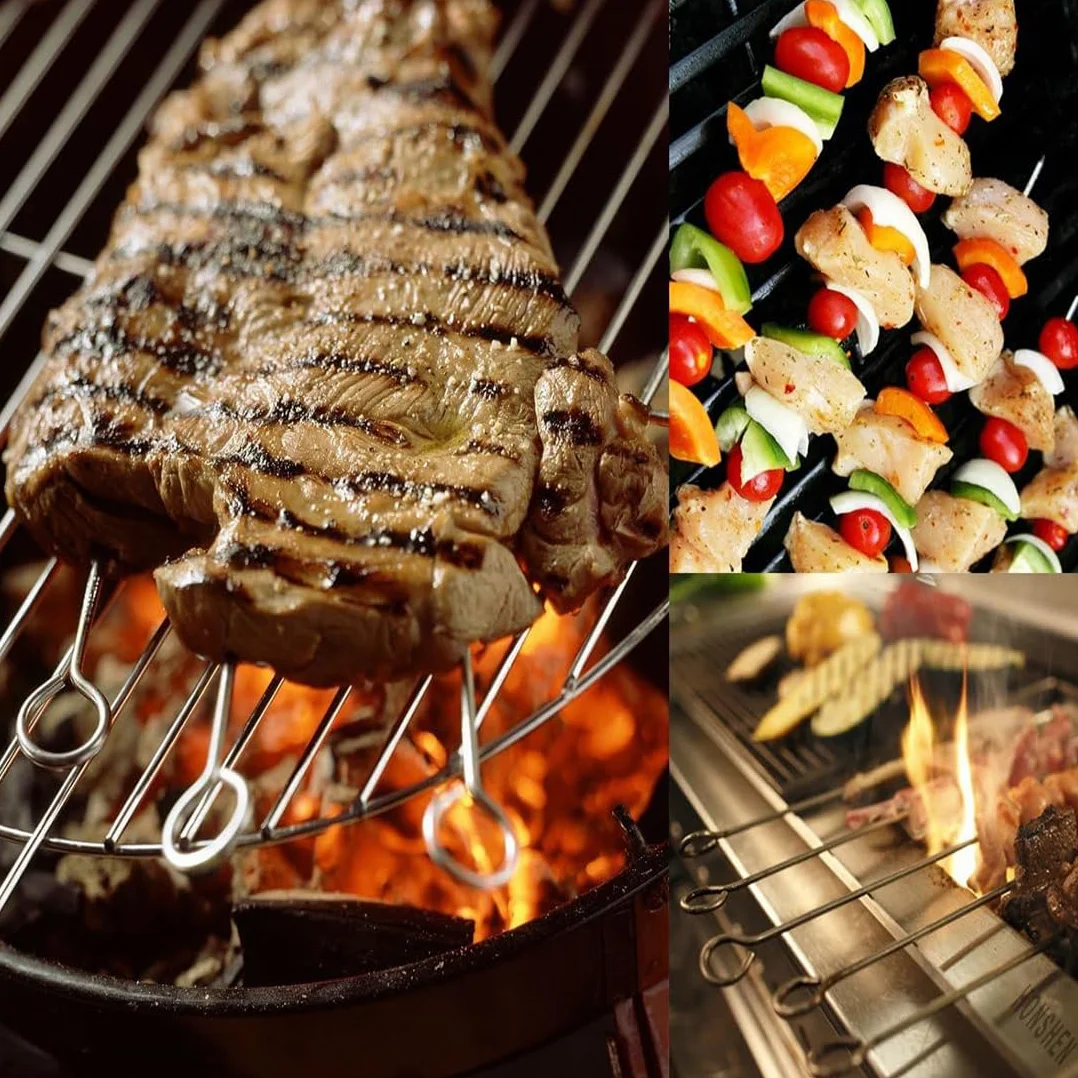 Brochettes en acier inoxydable 24,5 cm pour barbecue, lot de 20