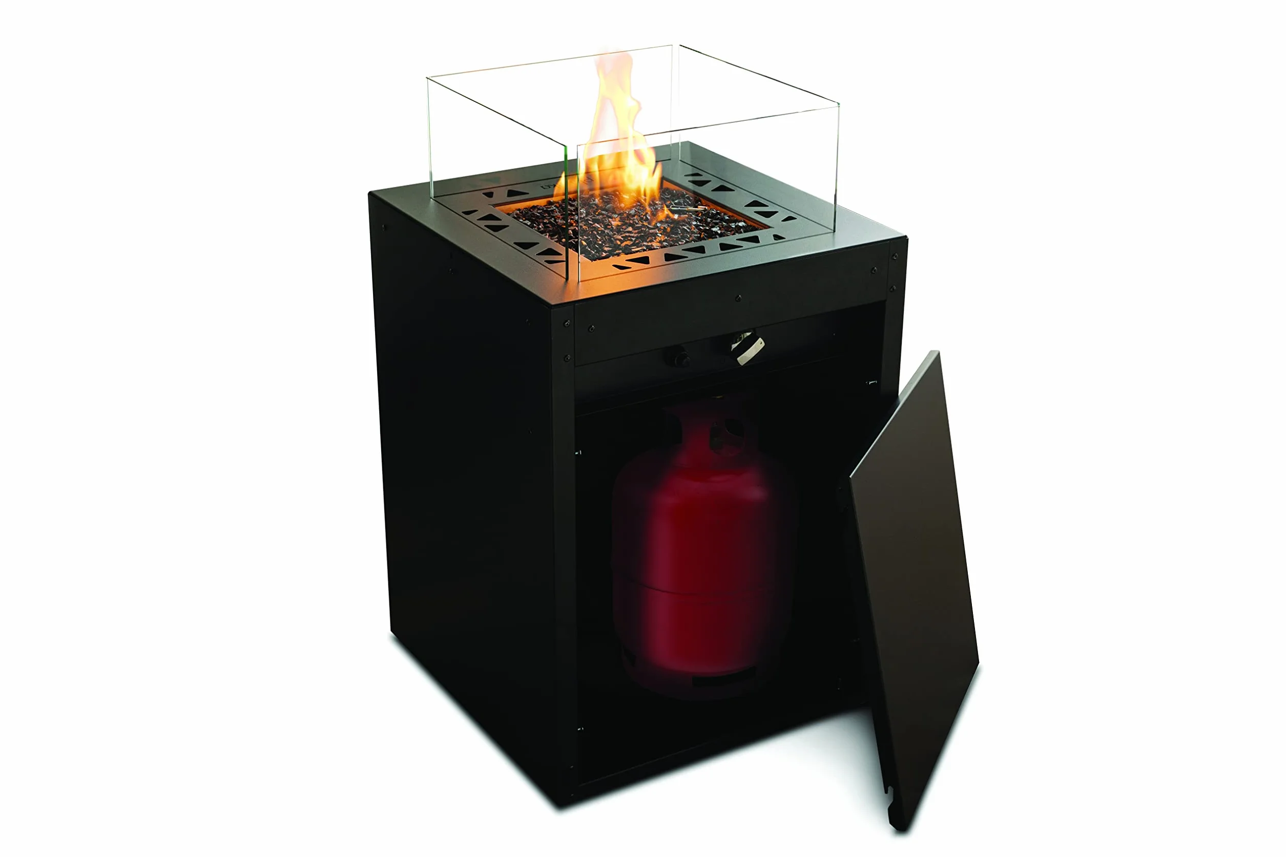 Planika Square Cheminée de Jardin avec House de Protection - Brasero Exterieur Terrasse - Chauffage d'Appoint Gaz - Acier Galvanisé Noir