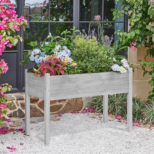 Yaheetech Carré Potager de Jardin sur Pied 120,5 x 59 x 76,5 cm Gris