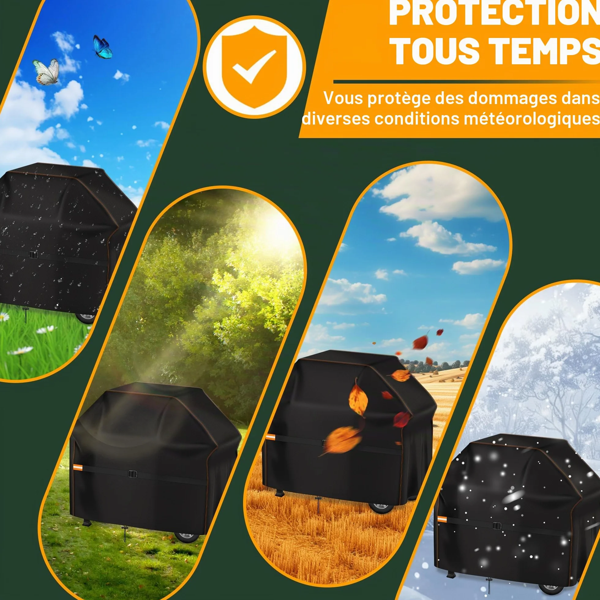 Enzeno Housse de Barbecue résistante aux intempéries 147 x 61 x 122 cm Noir