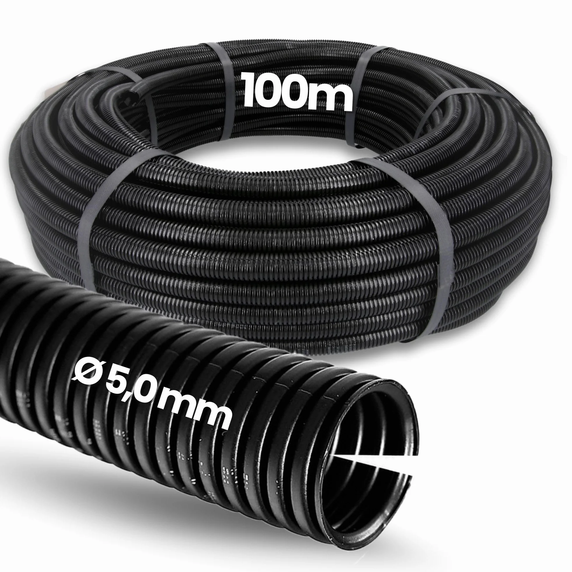 Kalitec Tuyau ondulé fendu, longueur 100 m, NW 4,5, Tuyau ondulé ouvert, Protection de câble AD 7,1 mm ID 5,0 mm