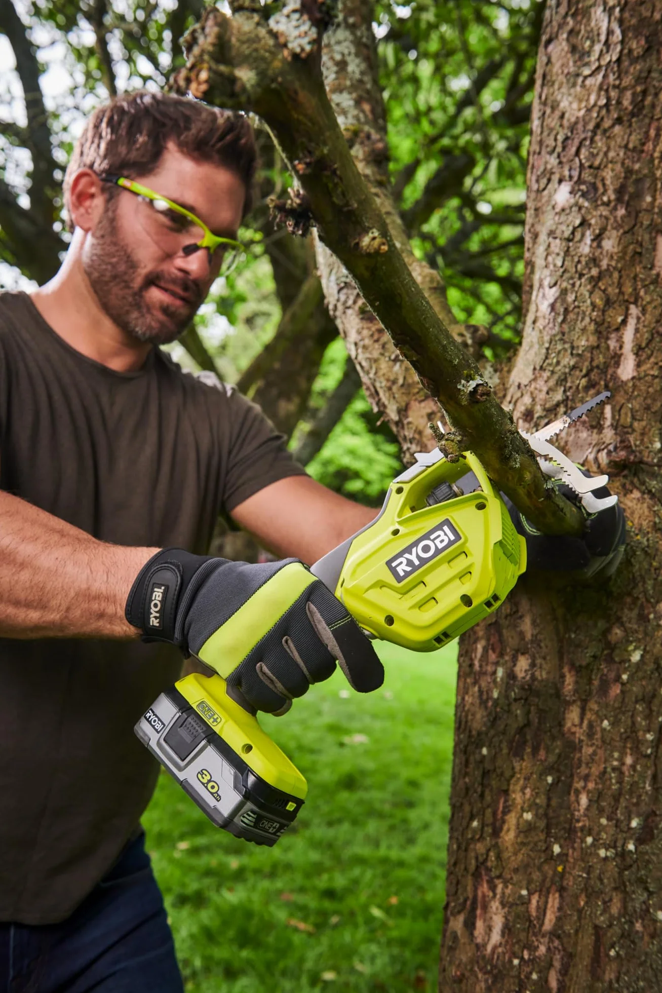 RYOBI - Élagueur/Scie à mainSans Fil 18V ONE+ RY18PSA-0 – Guide 15 cm, Poignée GripZone – Idéale Elagage, coupe Petit diamètre, Travail de précision – Batterie Non Incluse