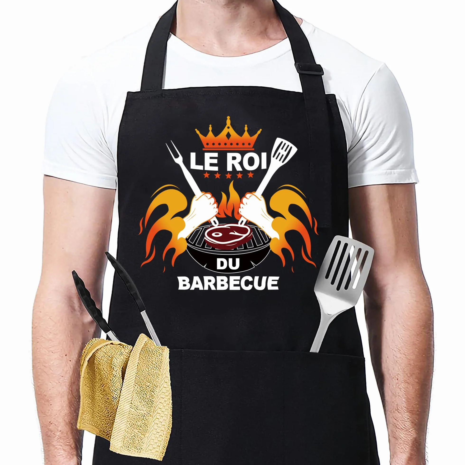 Tablier Barbecue Homme Papa Cuisine Cadeau Anniversaire Fête Des Pères Roi Du Barbecue Chef Humoristique 3 Poches BBQ Noël