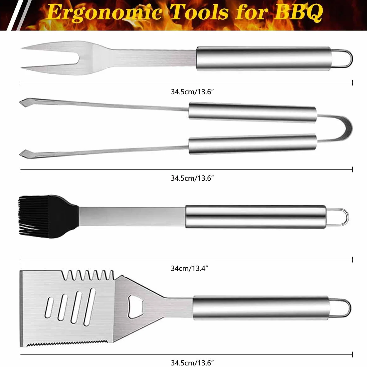 Lot de 6 Ustensiles de Barbecue en Acier Inoxydable avec Sac de Transport