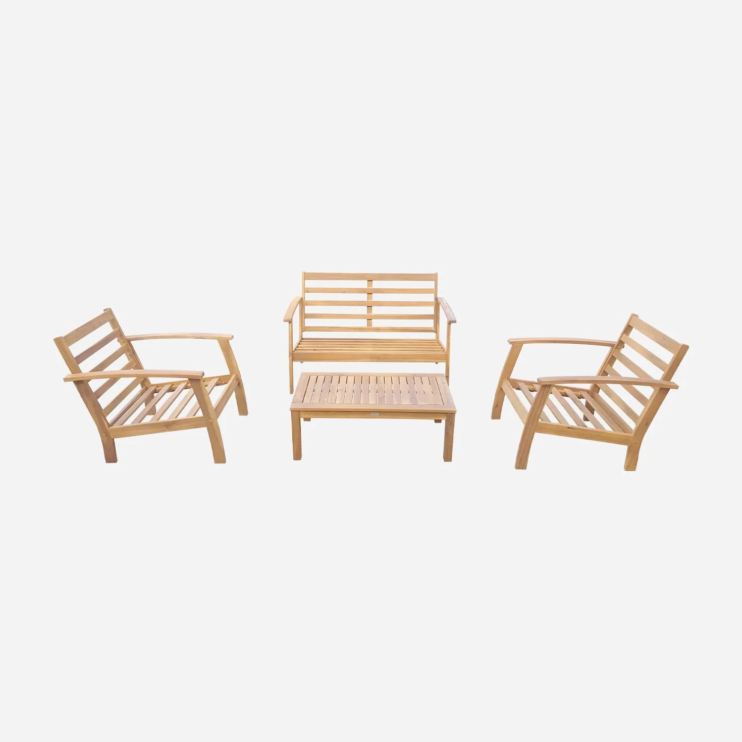 Alice's Garden Salon de Jardin en Bois 4 Places Ushuaïa Coussins Vert de Gris Table Basse Acacia Design