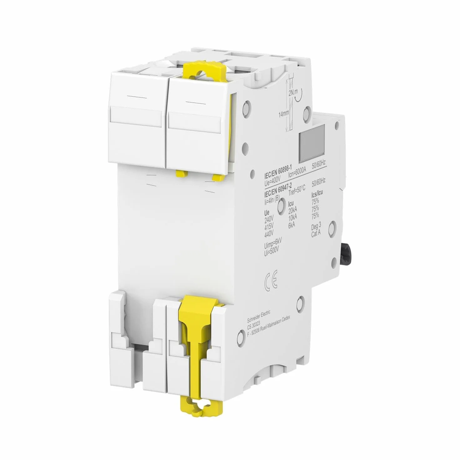Schneider Electric A9F74220 IC60N Disjoncteur, Acti9, 2P, 20A, courbure C, 50/60 Hz, blanc
