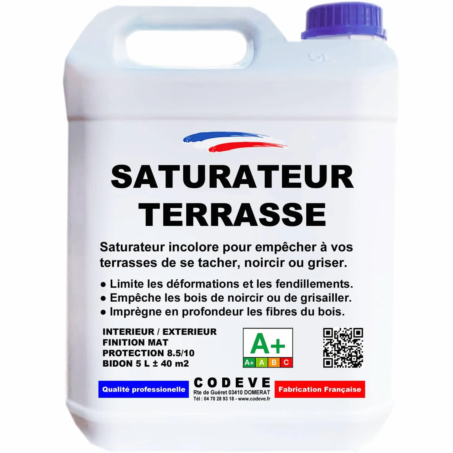 Codeve Bois Saturateur Terrasse Bois 5L Protection Intérieur Extérieur