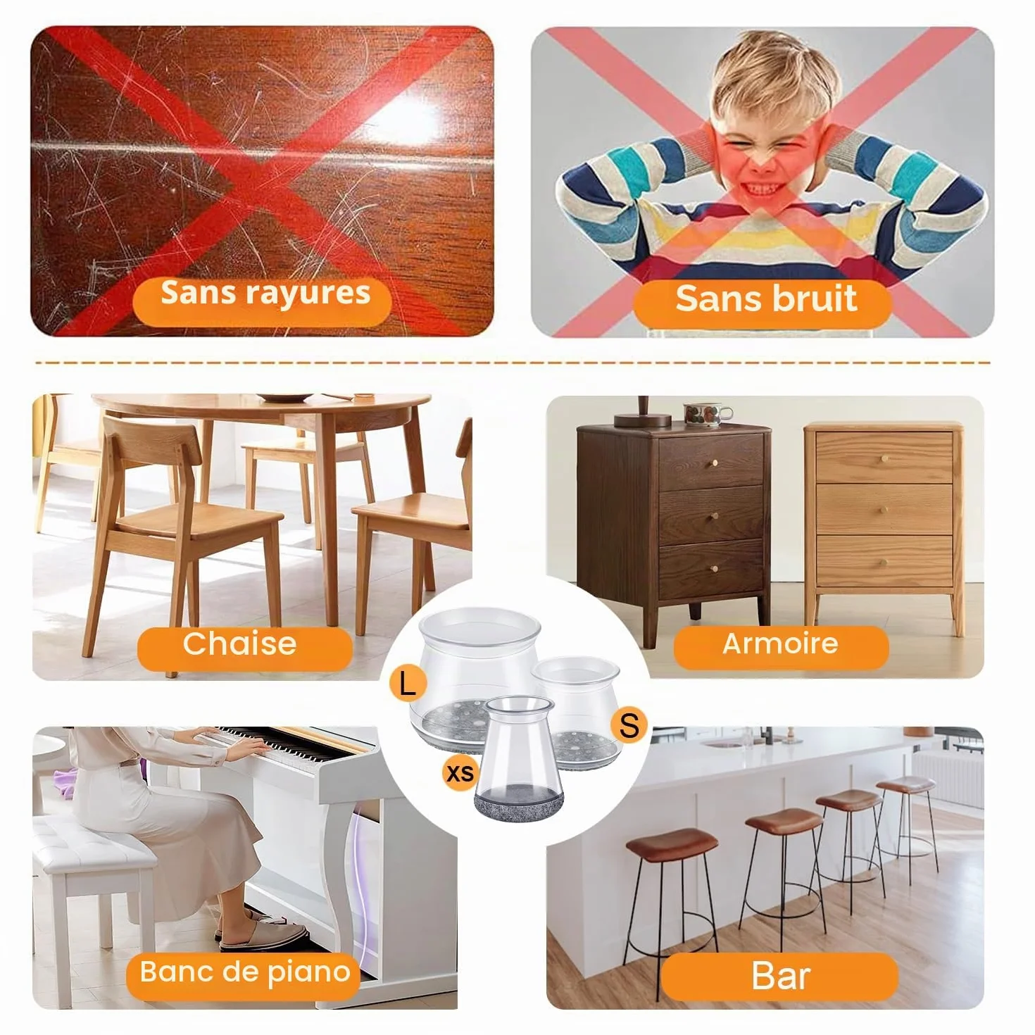 32pièces GICUNK Nouveau Protection Pied de Chaise, Protège Pied de Chaise, Protections de Sol en Silicone Transparent pour Pieds de Chaise avec Patins en Feutre (Fit:13-22.9 mm)